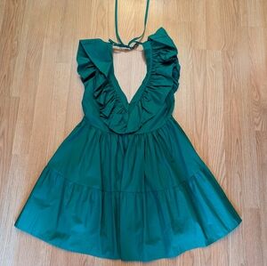 Tiered Ruffle Halter Mini Dress in Deep Green